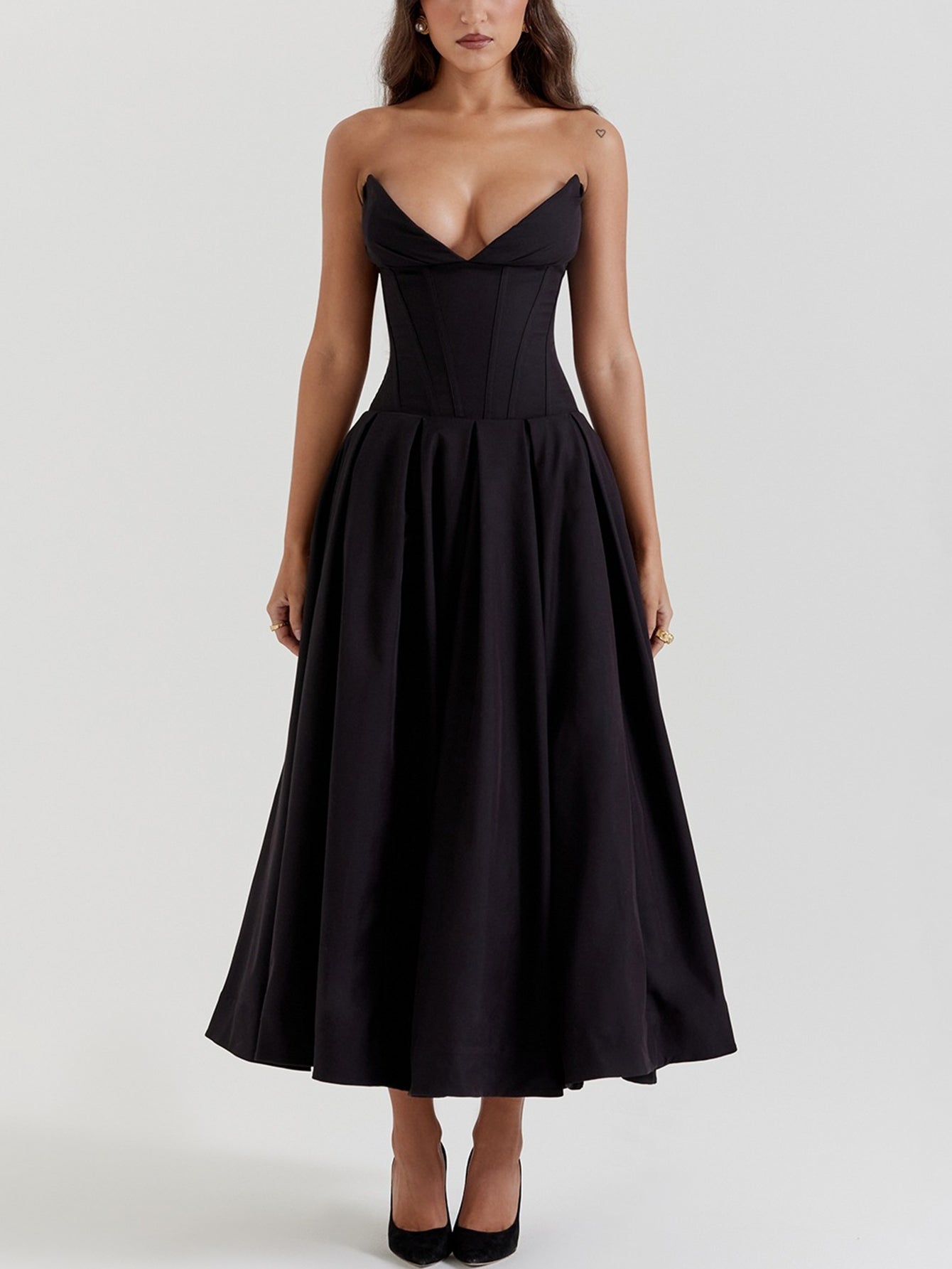 Solid Strapless Sleeveless Midi Dress - fashionprilin