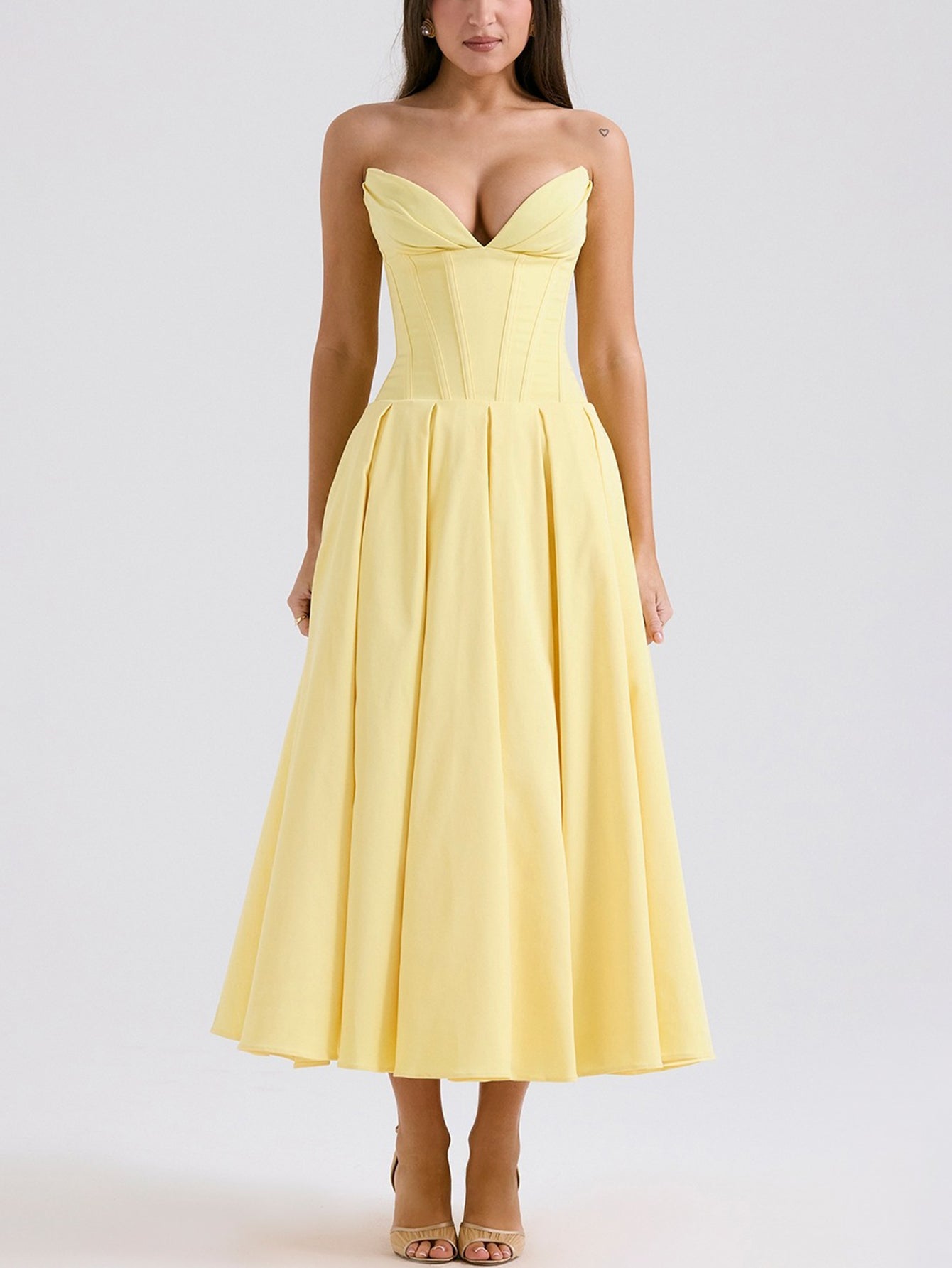 Solid Strapless Sleeveless Midi Dress - fashionprilin