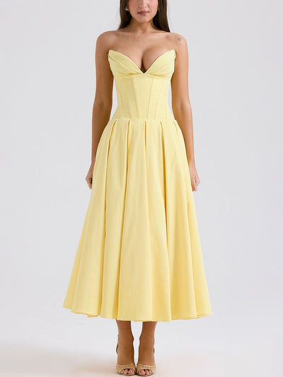 Solid Strapless Sleeveless Midi Dress - fashionprilin