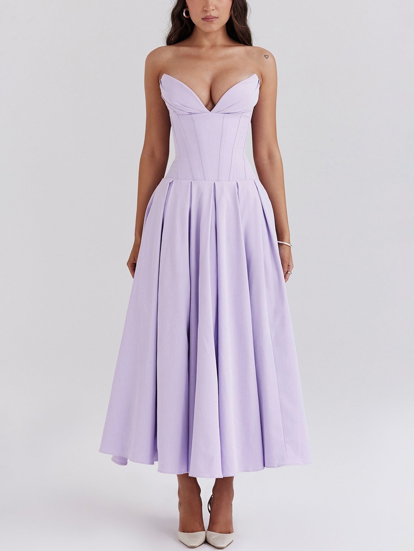 Solid Strapless Sleeveless Midi Dress - fashionprilin