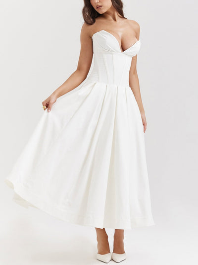 Odette | Robe midi sans bretelles et solide