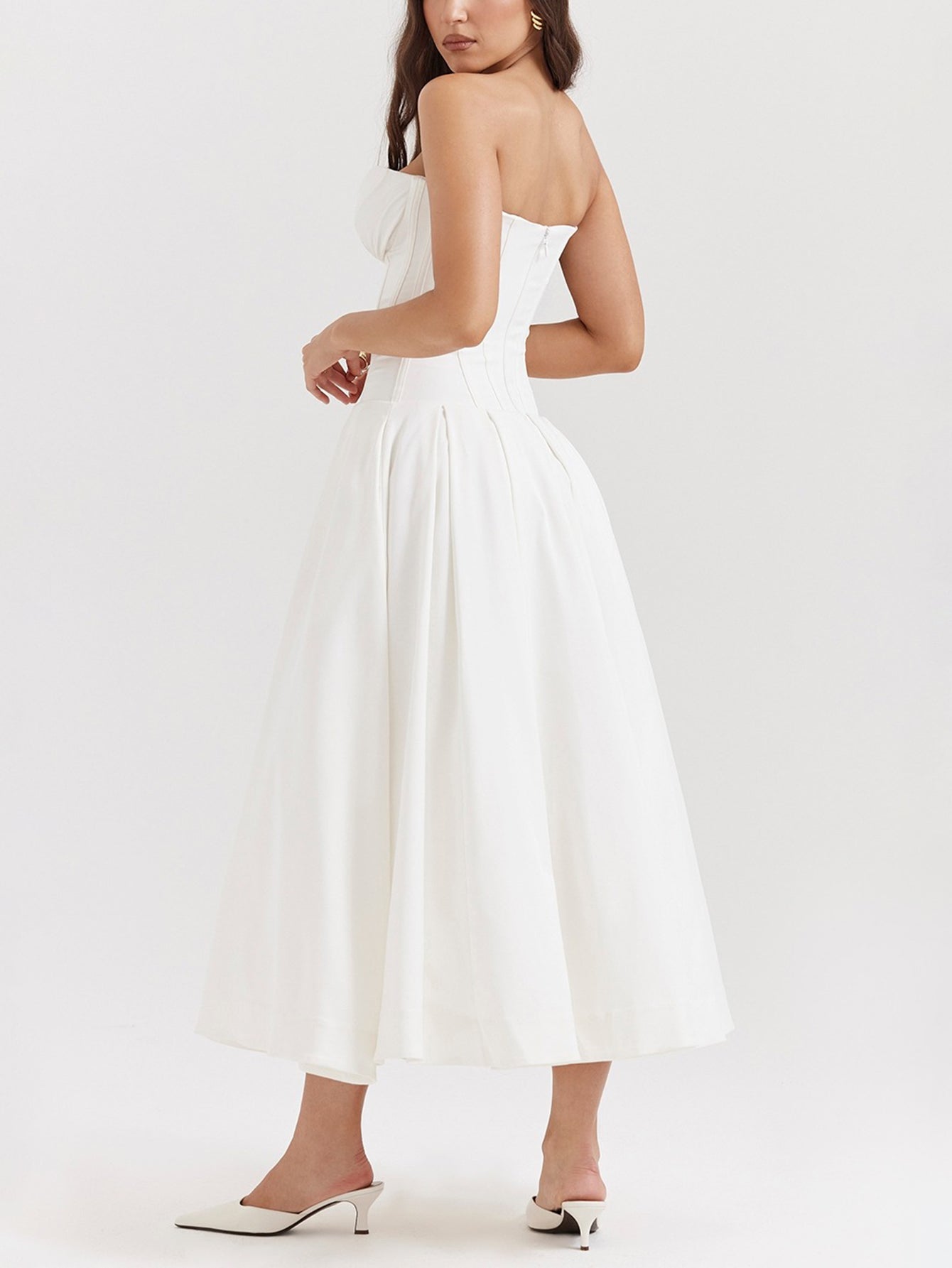 Odette | Robe midi sans bretelles et solide