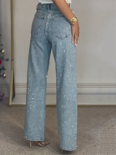 Jeans Femme Scintillants - Taille Haute, Denim Confortable-3