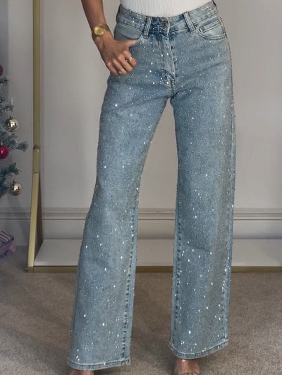 Jeans Femme Scintillants - Taille Haute, Denim Confortable-1