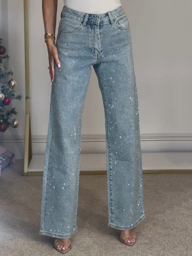 Jeans Femme Scintillants - Taille Haute, Denim Confortable-2